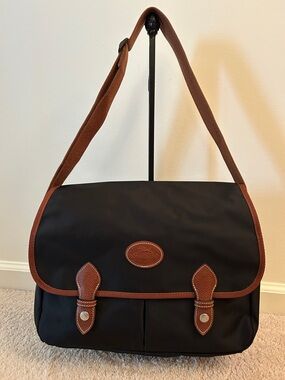 Longchamp Black with Dark Brown Trim Crossbody or Shoulder Bag. New